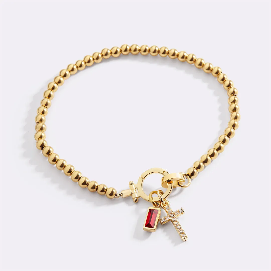 Birthstone Cross Charm Bracelet