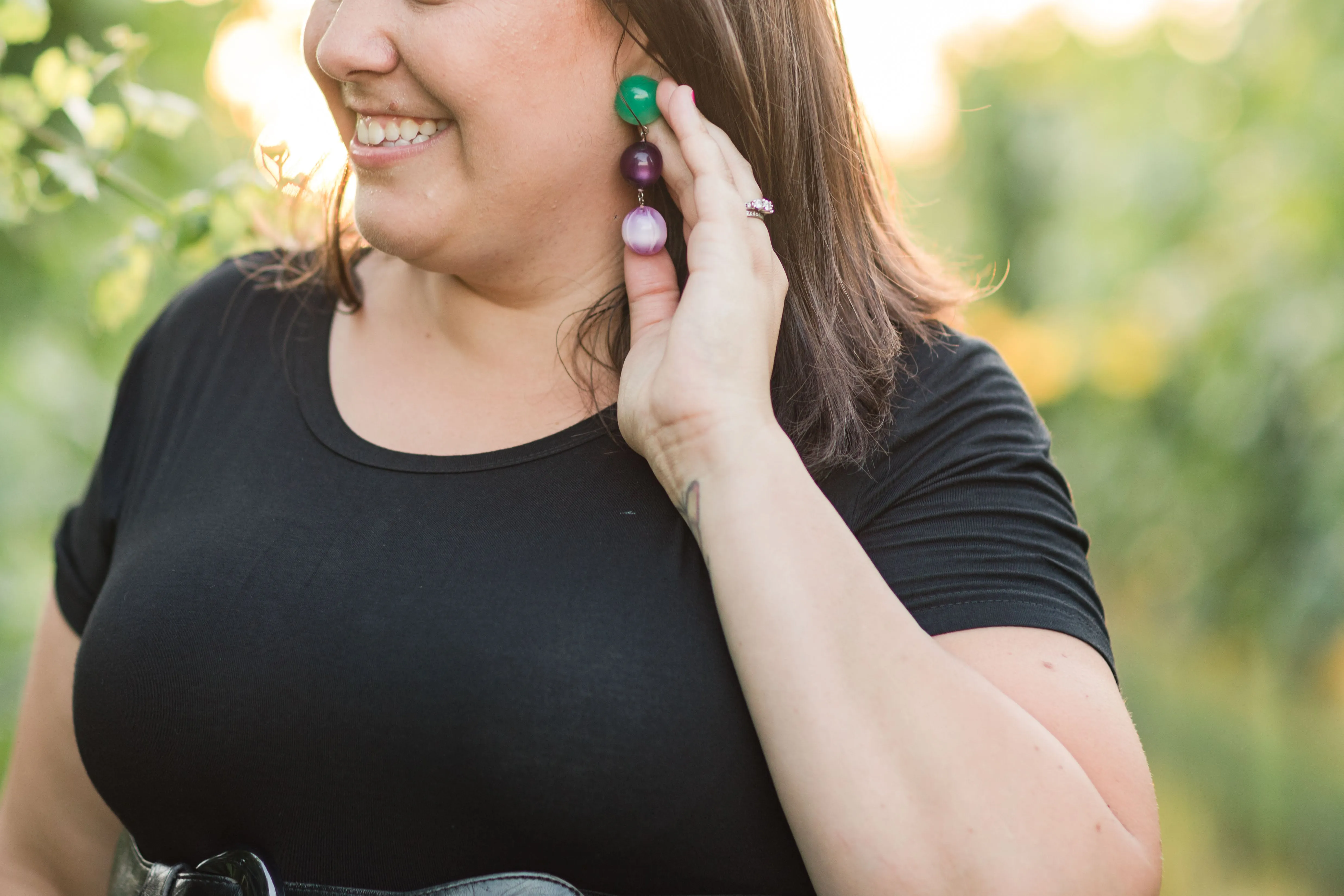 Black & Kelly Green Batik Tri Dot Drop Earrings