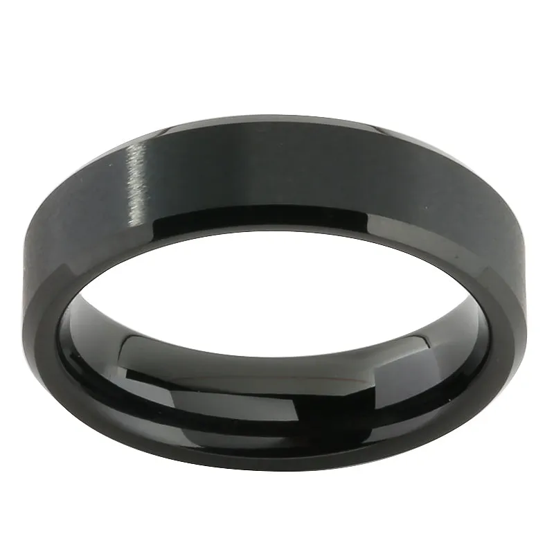 Black Tungsten Beveled Edge Wedding Ring 6mm