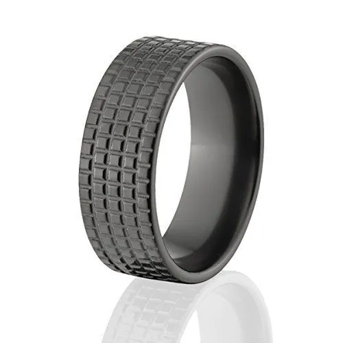 Black Zirconium Men's Wedding Band - Tire Tread Design