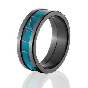 Black Zirconium Ring with Caribbean Swirl - Men's Wedding Bands