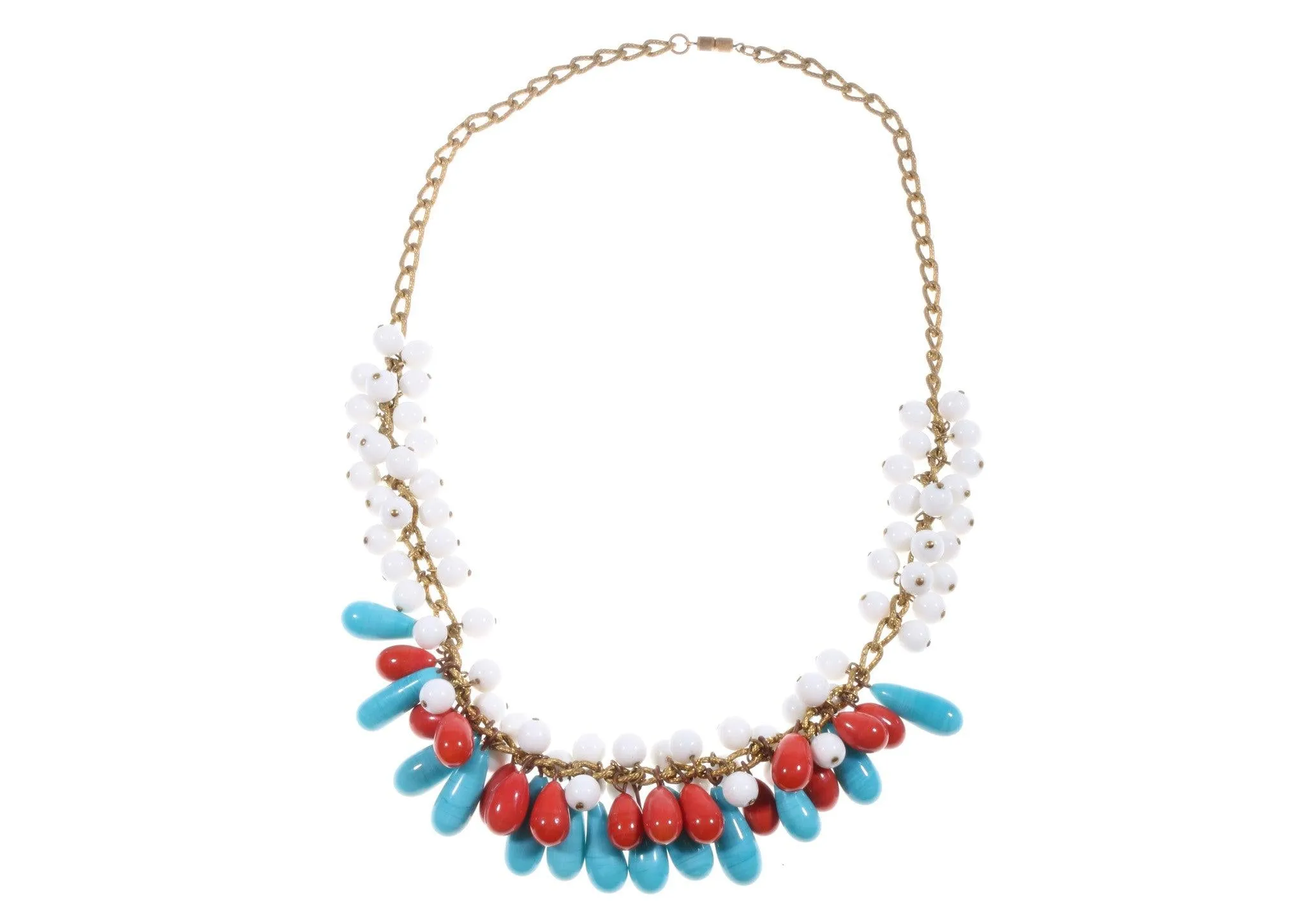 Blue and red beaded vintage necklace