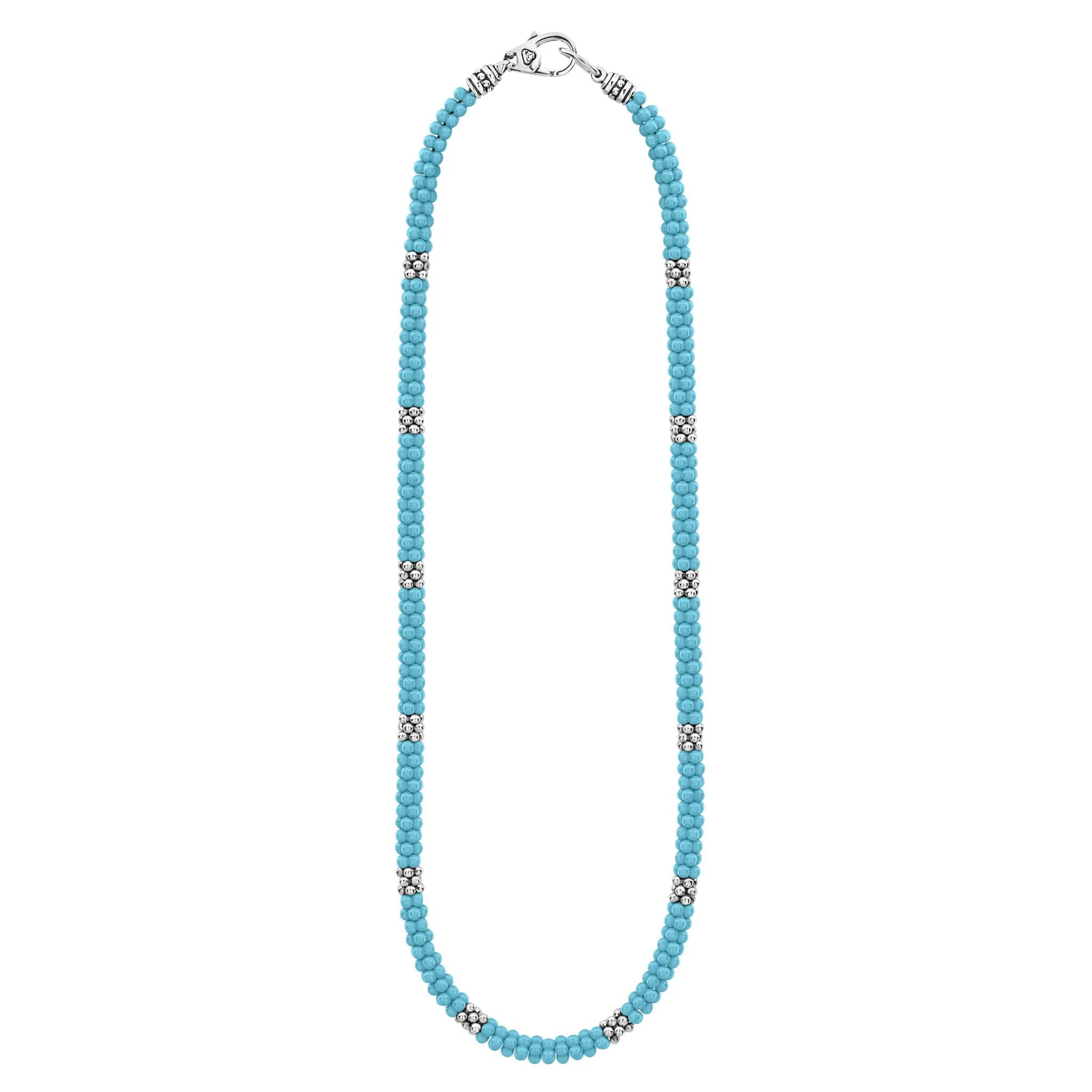 Blue Caviar Silver Station Ceramic Beaded Necklace 5mm