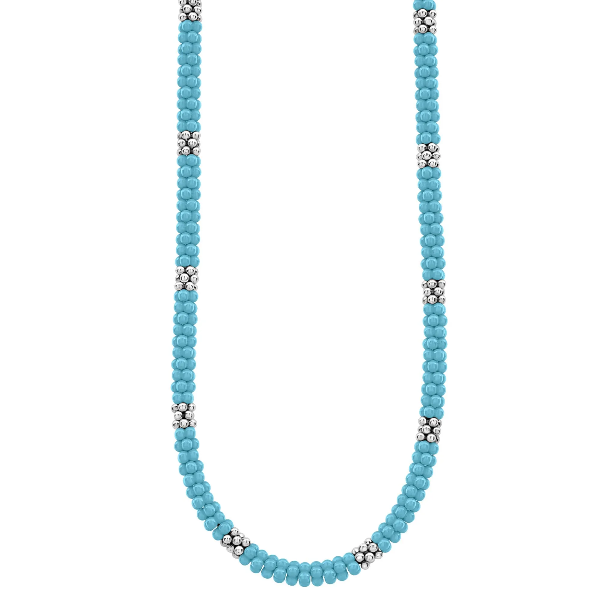 Blue Caviar Silver Station Ceramic Beaded Necklace 5mm