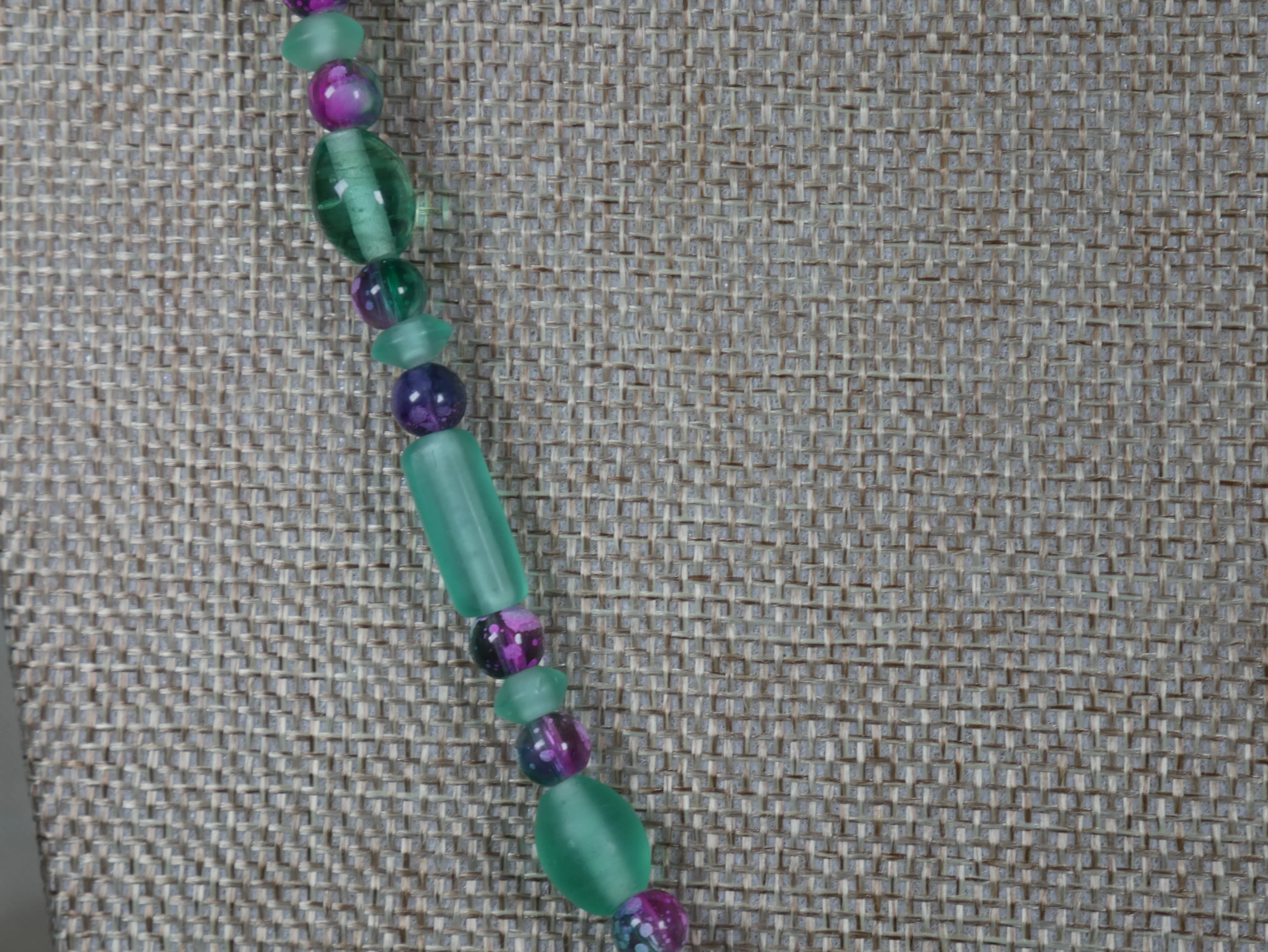 Blue Green and Purple Glass Bead Necklace