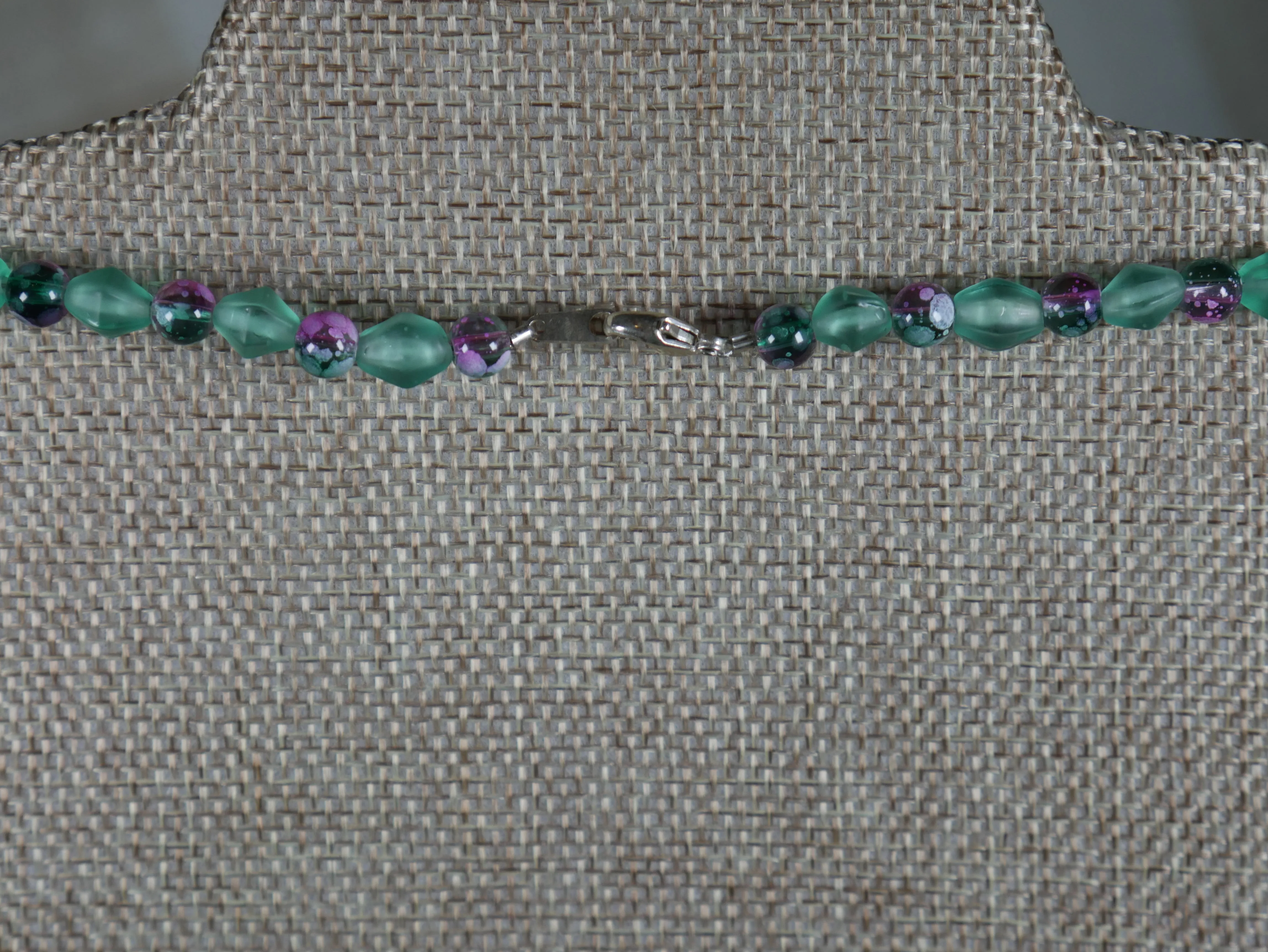 Blue Green and Purple Glass Bead Necklace