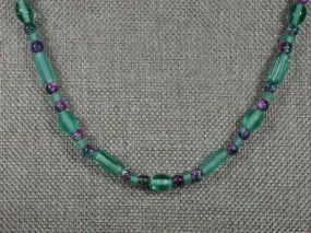 Blue Green and Purple Glass Bead Necklace