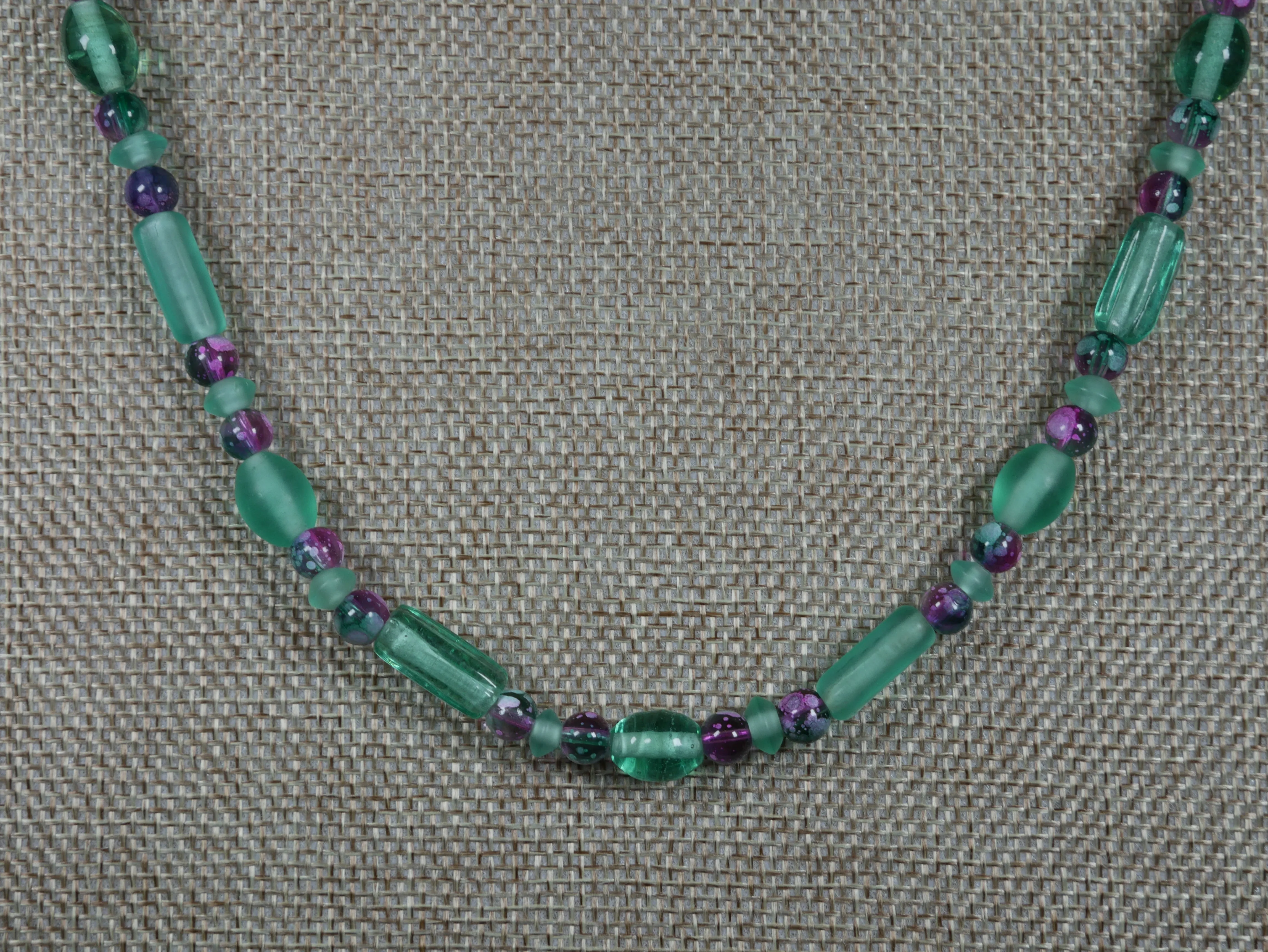 Blue Green and Purple Glass Bead Necklace