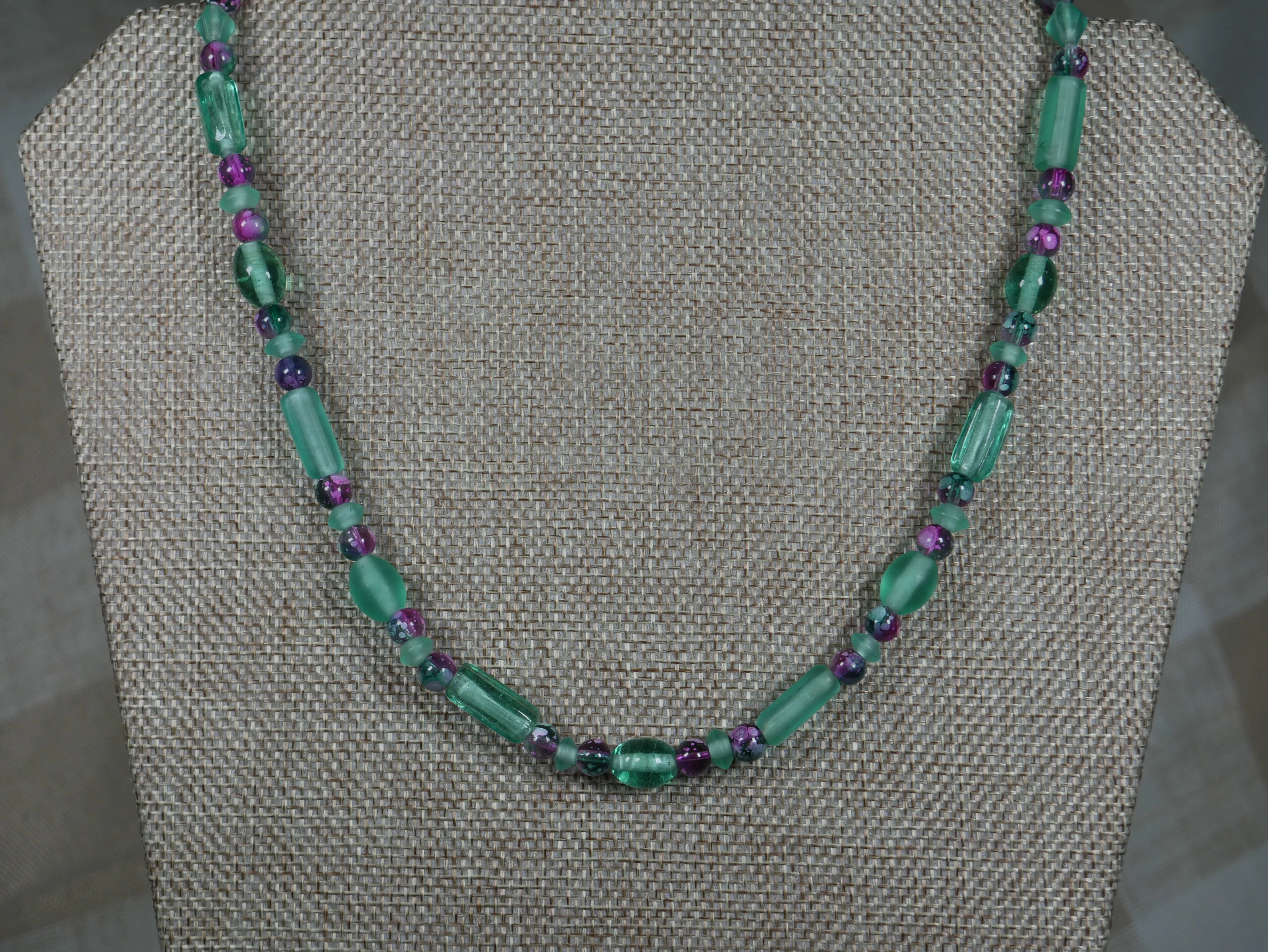 Blue Green and Purple Glass Bead Necklace