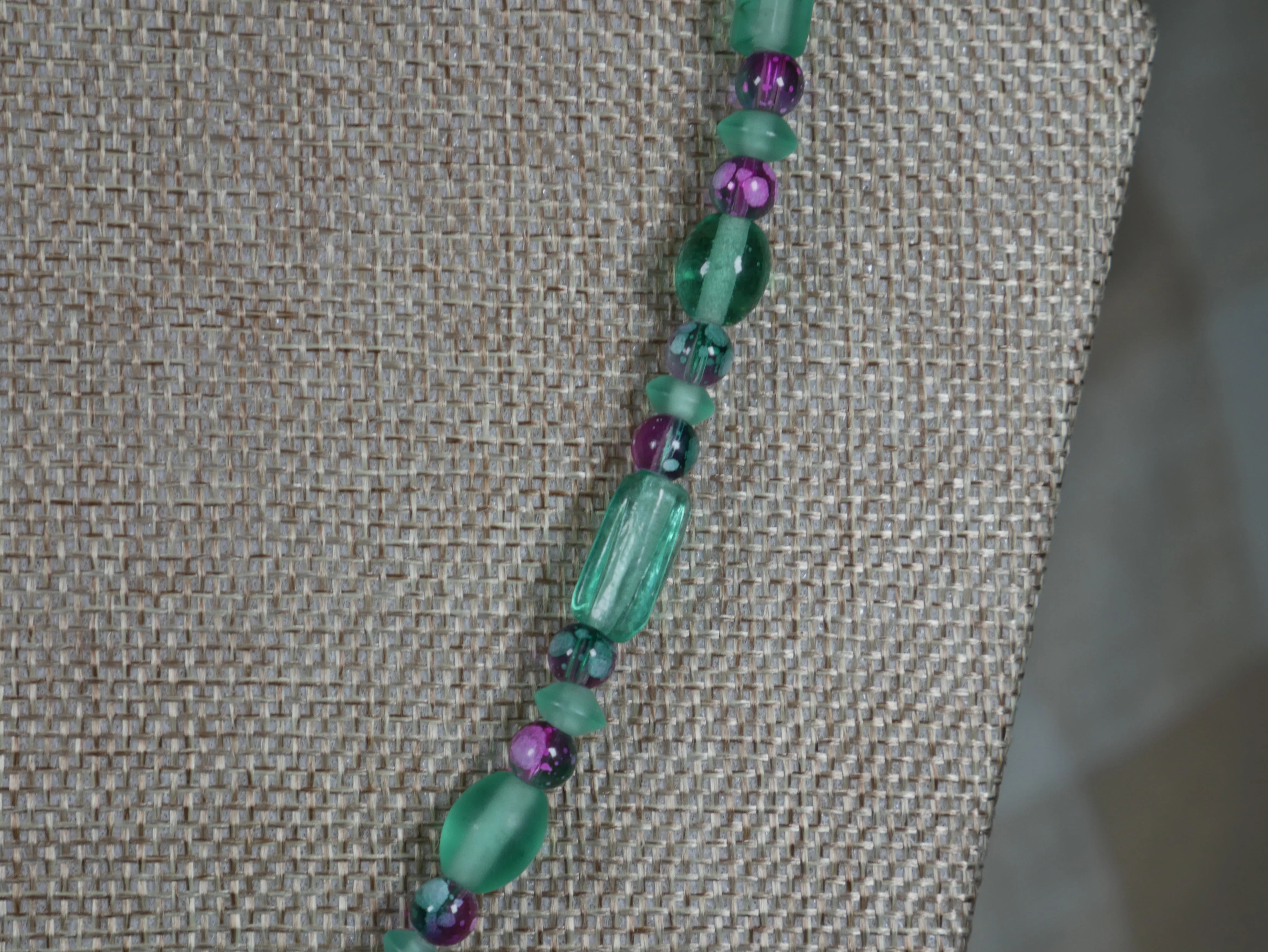 Blue Green and Purple Glass Bead Necklace