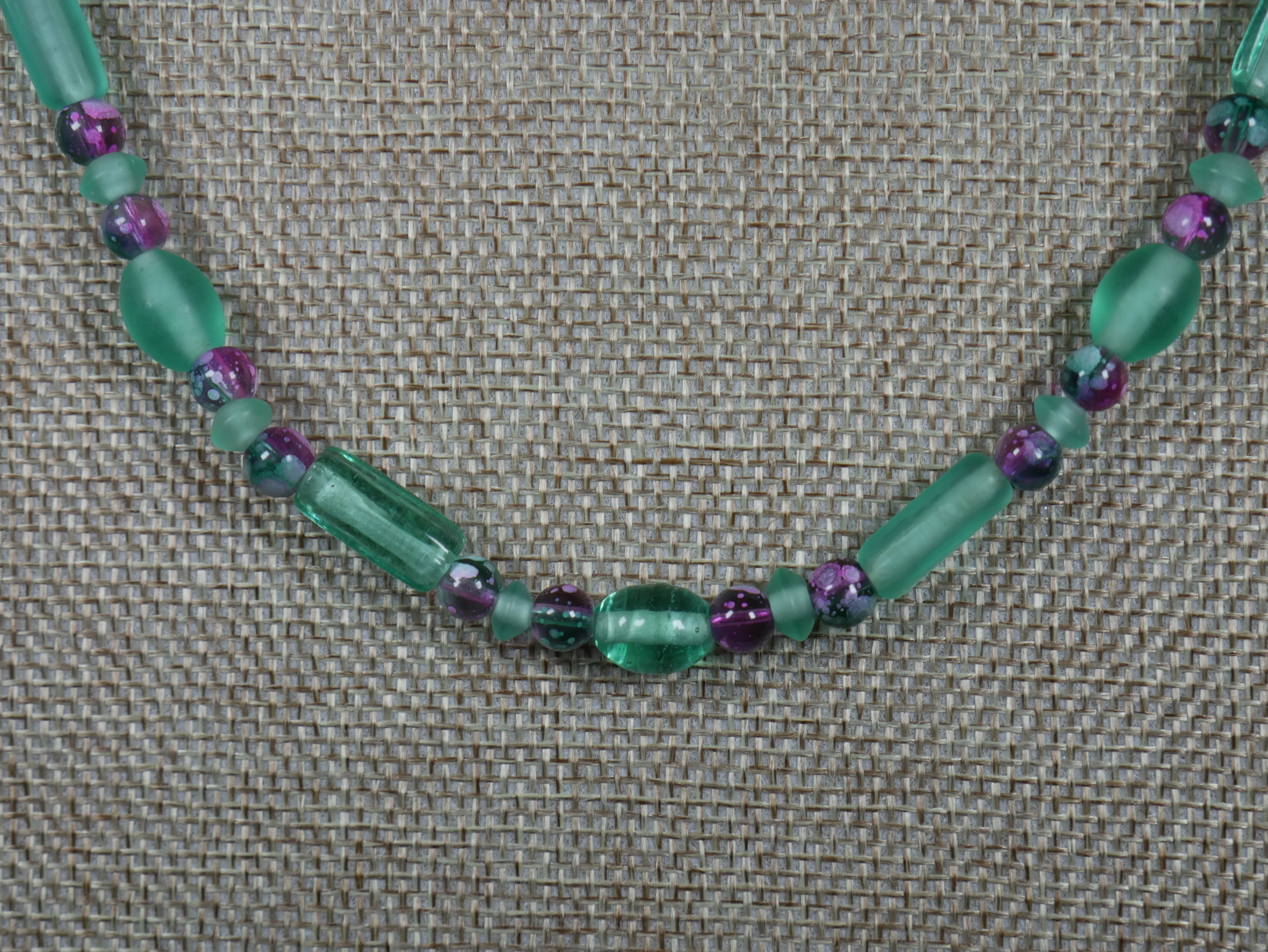 Blue Green and Purple Glass Bead Necklace