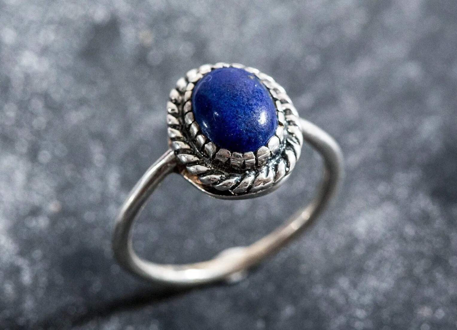 Blue Vintage Ring - Natural Lapis Lazuli Ring - Blue Solitaire Ring