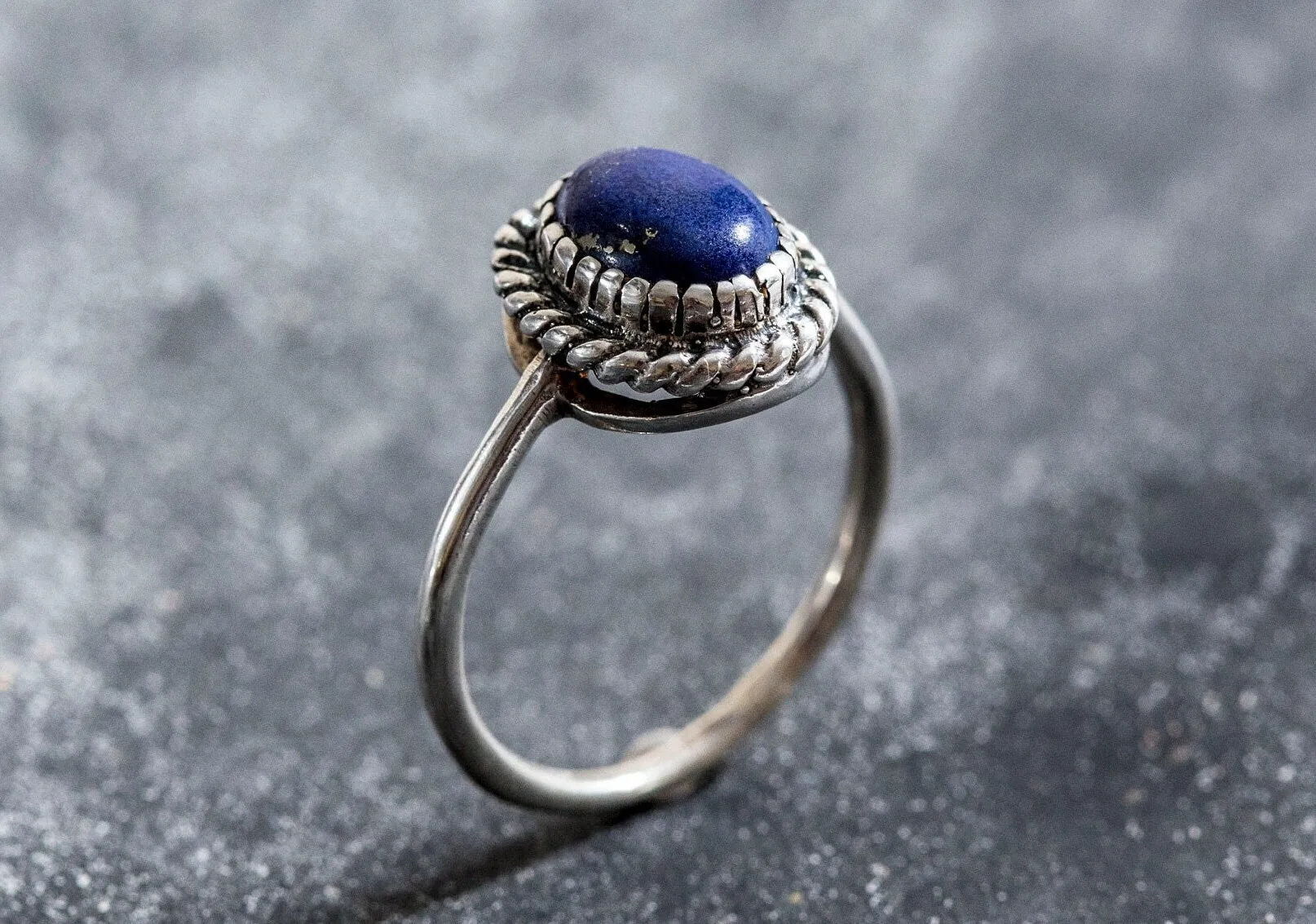 Blue Vintage Ring - Natural Lapis Lazuli Ring - Blue Solitaire Ring