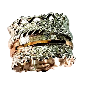 Bluenoemi Spinner Rings for Women - Lace Design meditation ring silver gold