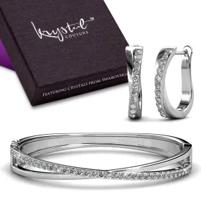 Boxed Lady Bangle And Earrings Set White Gold Embellished with SWAROVSKI Crystals