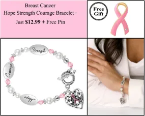 Breast Cancer Hope Courage Strength Bracelet w/Free Pin Offer - Just $12.99