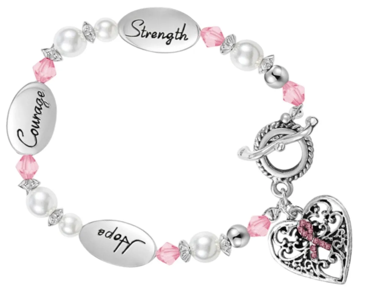 Breast Cancer Hope Courage Strength Bracelet w/Free Pin Offer - Just $12.99