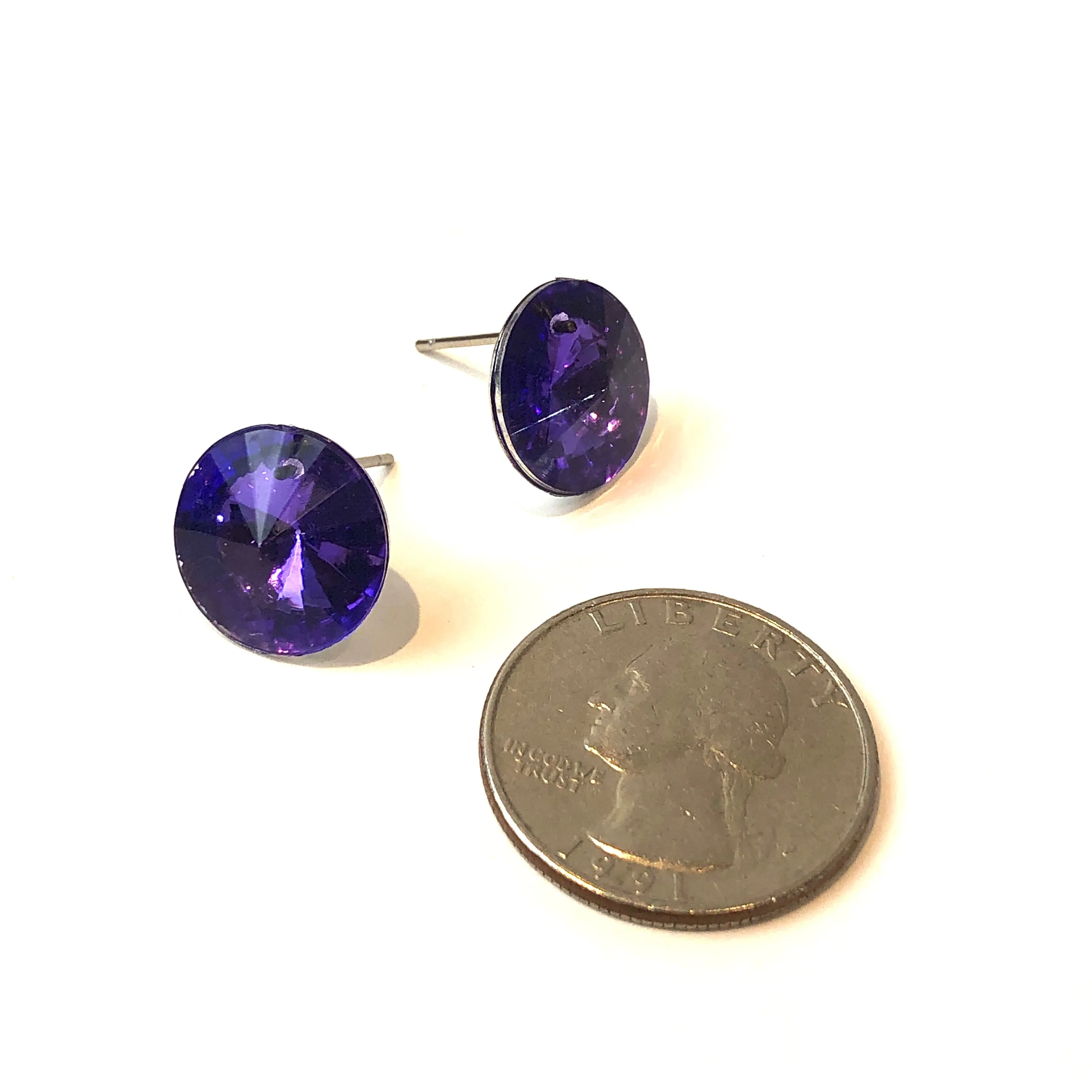 Bright Purple Coin Shine-On Stud Earrings