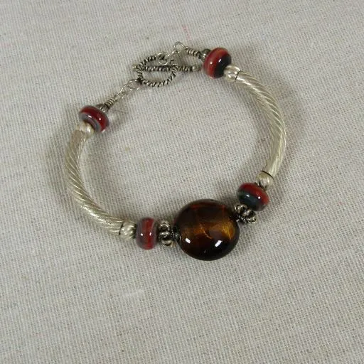 Brown Artisan Bead Bangle Bracelet