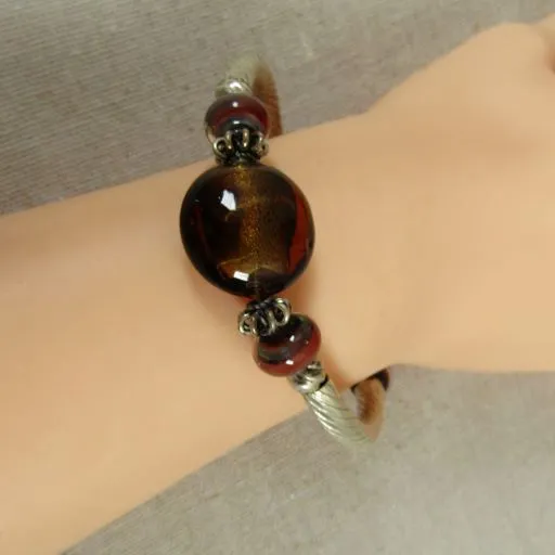 Brown Artisan Bead Bangle Bracelet