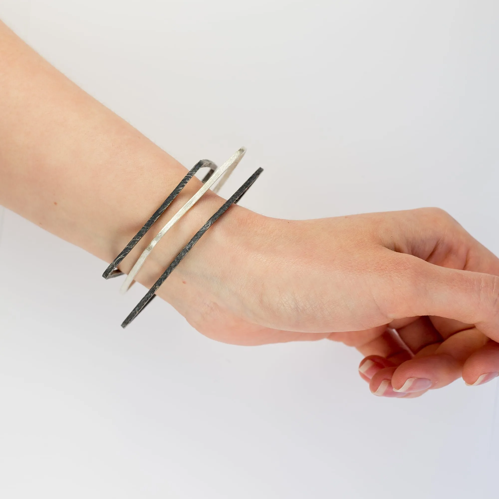 Brushed Fine Sterling Silver Square Bangle