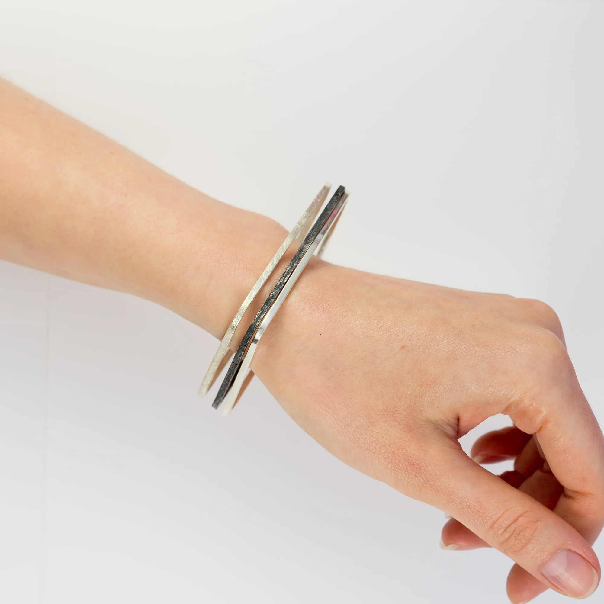 Brushed Fine Sterling Silver Square Bangle