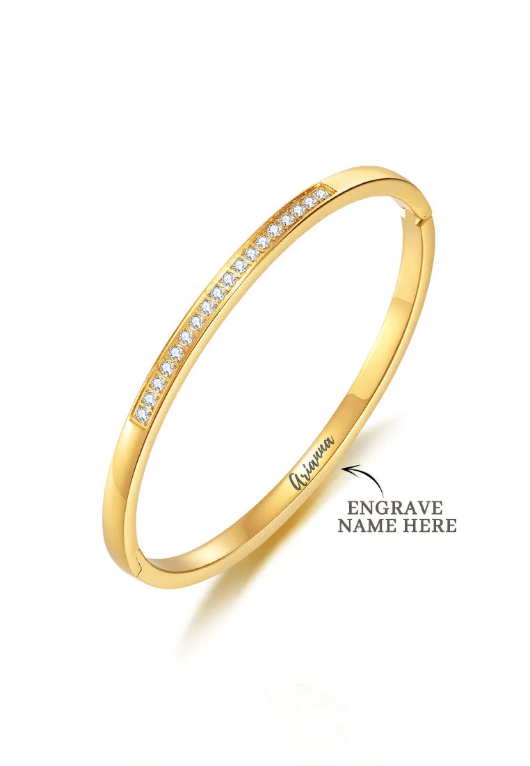 Brynn Cubic Zirconia Rows on Closed Hinged Bangle in Gold