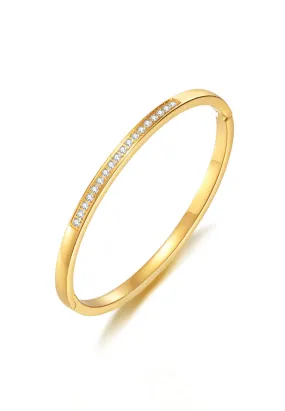 Brynn Cubic Zirconia Rows on Closed Hinged Bangle in Gold