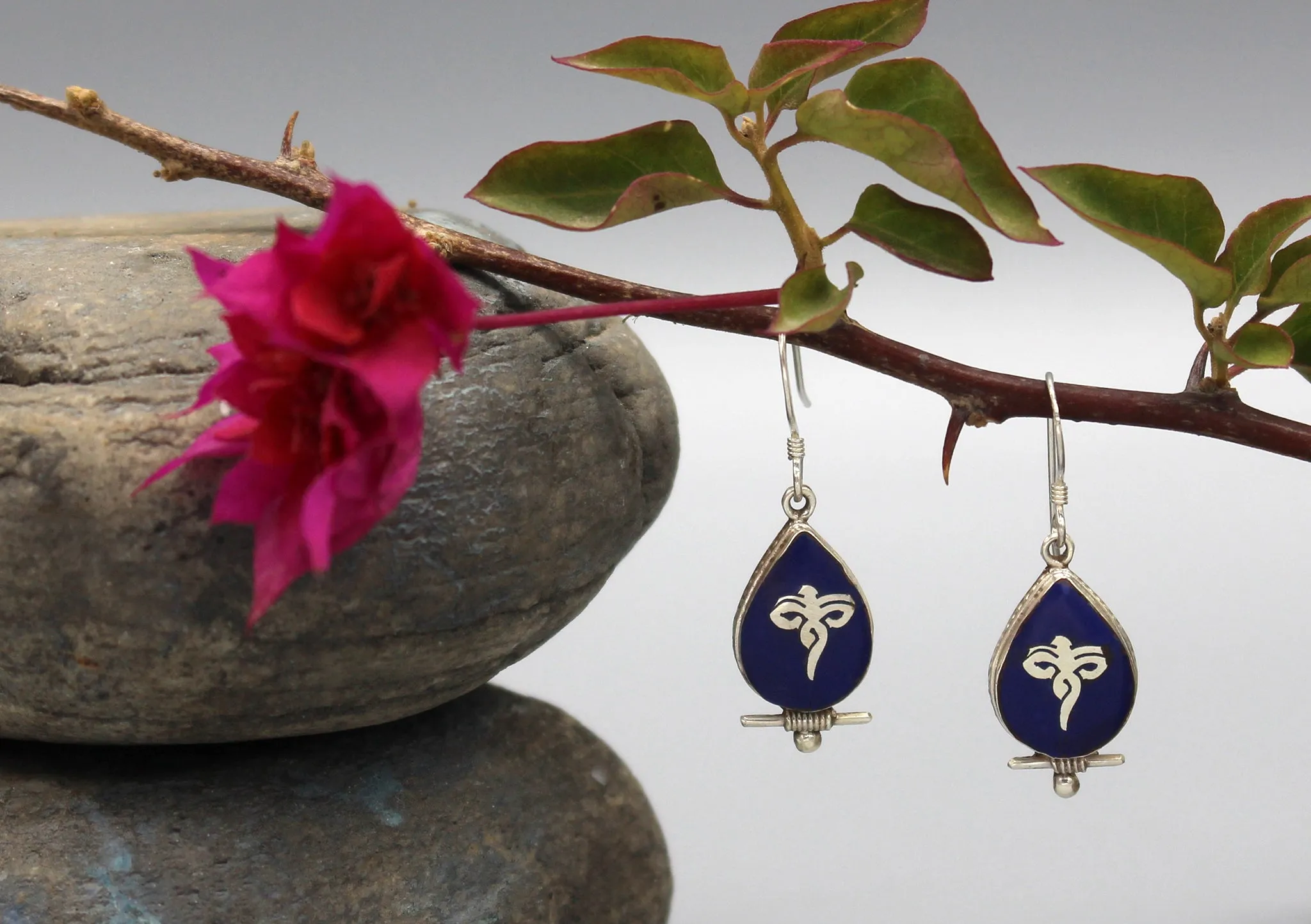 Buddha's Eyes Lapis Sterling Silver Drop Earrings