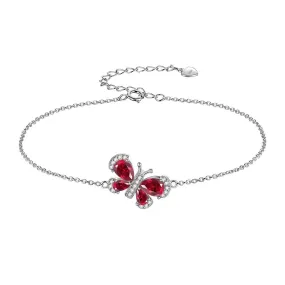 Butterfly Bracelet Birthstone July Ruby Crystal Women Girls Jewelry Birthday Gift