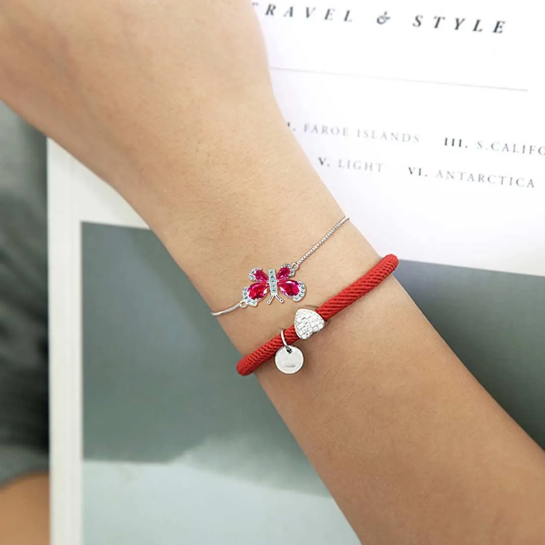 Butterfly Bracelet Birthstone July Ruby Crystal Women Girls Jewelry Birthday Gift