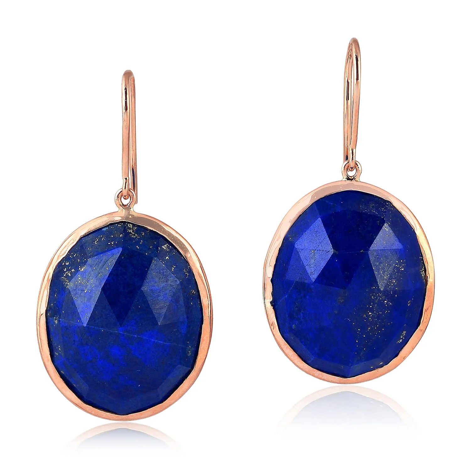 Buy Oval Lapis Faceted Gemstone Drop Ear Hook Earrings In 18K Rose Gold For Gifts