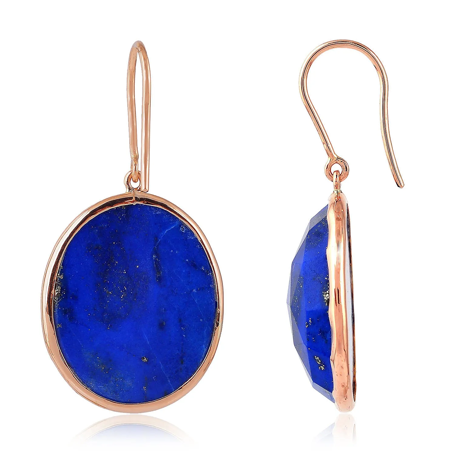 Buy Oval Lapis Faceted Gemstone Drop Ear Hook Earrings In 18K Rose Gold For Gifts