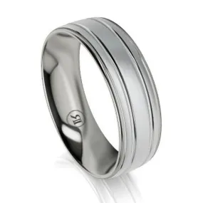 Centered Dual Grooved Titanium Wedding Ring