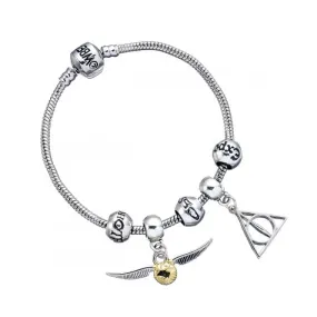 Charm Set- Silver Plated Bracelet with Deathly Hallows, Golden Snitch, 3 Spell Bead charms