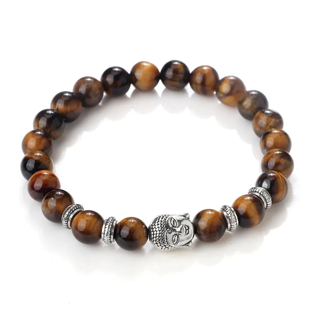 Charm Vintage Buddha Beads Bracelet Men Natural Tiger Eye Malachite Black Lava Stone Chakra Bracelets for Women Bileklik Jewelry