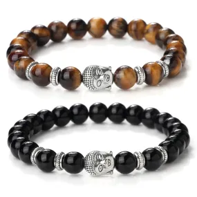 Charm Vintage Buddha Beads Bracelet Men Natural Tiger Eye Malachite Black Lava Stone Chakra Bracelets for Women Bileklik Jewelry