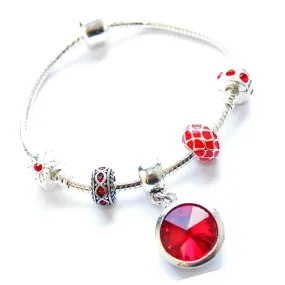 Children's 'July Birthstone' Ruby Colored Crystal Silver Plated Charm Bead Bracelet