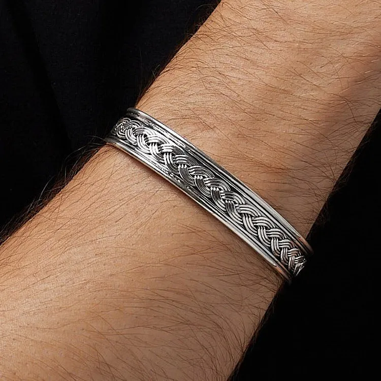 Clacsic 925 Sterling Silver Bangle for Men | Celtic Cuff Bangle Bracelet Jewelry For Men