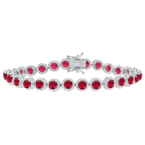 Classic Women's Bracelet - Sterling Silver Round White and Ruby CZ Tennis | T-7972