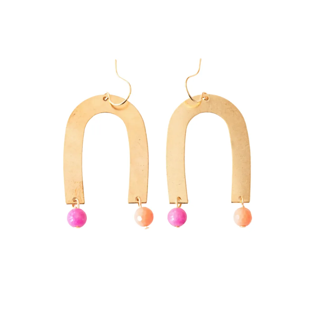 Colorful Brass & Gemstone Earrings #2