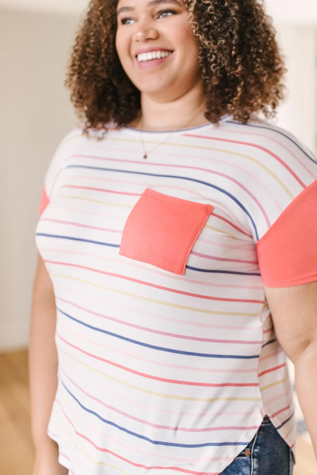 Coral & Stripes Top