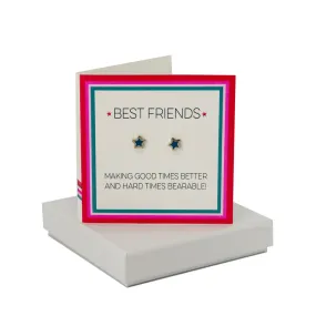 Coral And Mint Best Friends Card - Enamel Blue Star Studs