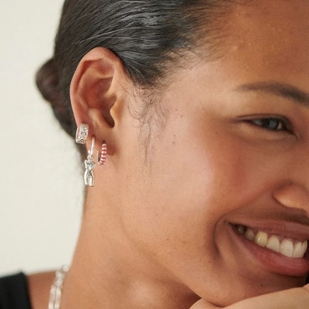 Coral Fine Stripe Huggie Hoop Earrings Sterling Silver