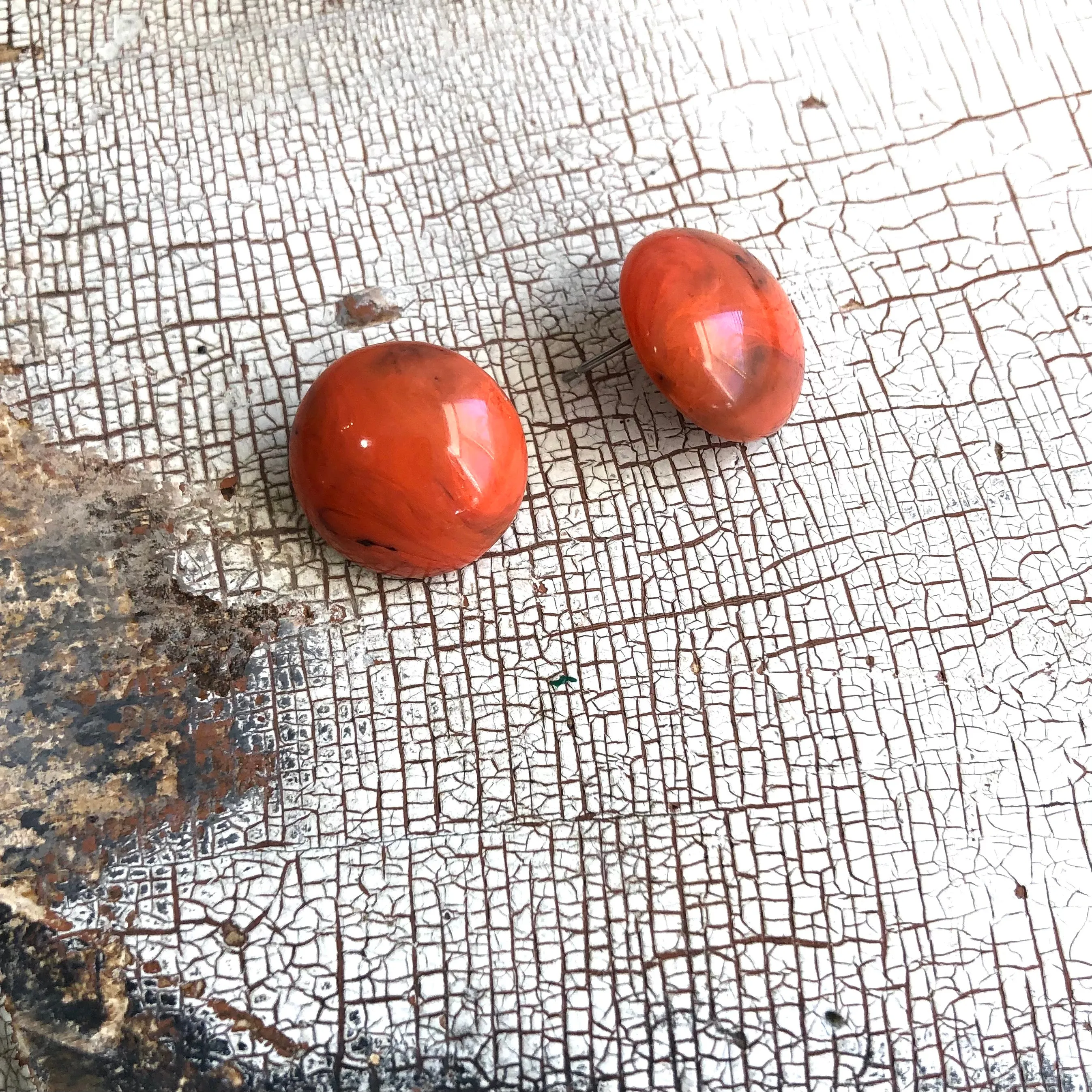 Coral Marbled Medium Retro Button Stud Earrings - 18mm