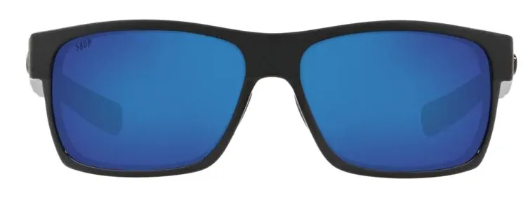 Costa Del Mar Half Moon Shiny Black Frame - Blue Mirror 580 Plastic Lens - Polarized Sunglasses