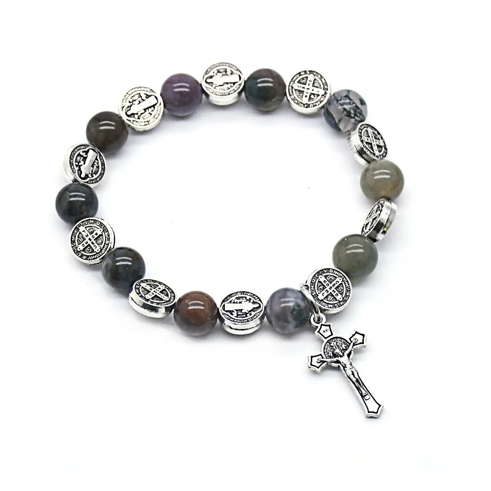 Cross Beaded Indian Natural Agate Stone Bracelet