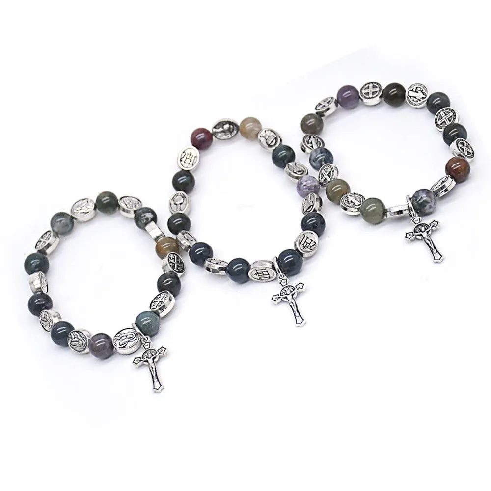 Cross Beaded Indian Natural Agate Stone Bracelet