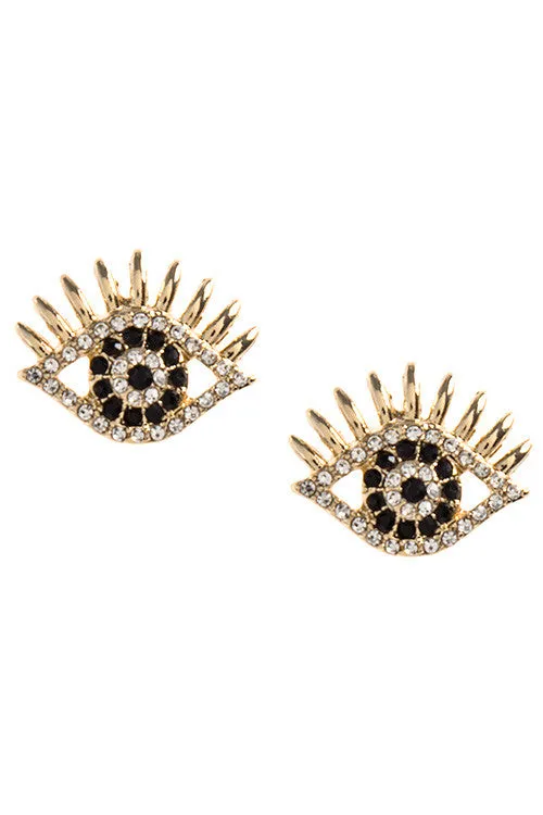 Crystal Encrusted Evil Eye Stud Earrings