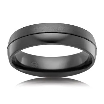 Custom Black Zirconium Polished and Brushed Mens Wedding Ring (CW4440)